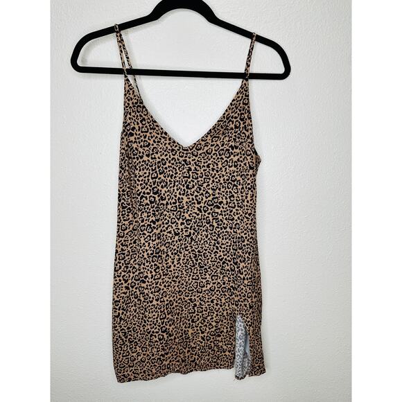 Reformation Marlowe Black Tan Leopard Print Mini Front Slit Dress XS - Picture 6 of 13